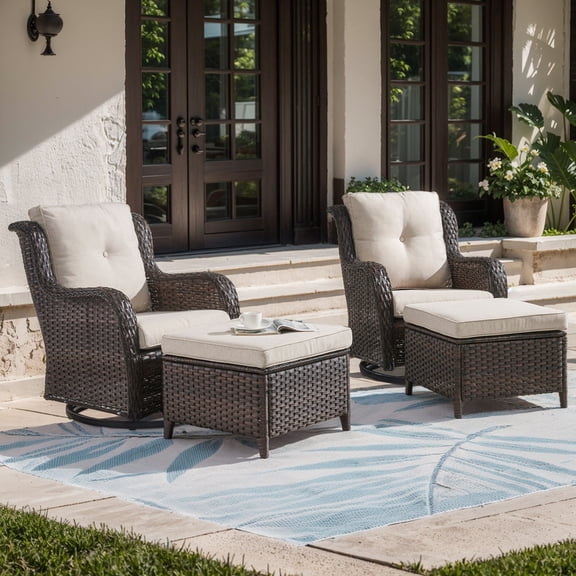 Unnifurnzi Outdoor Swivel Chairs-Patio Swivel Glider Chairs with Ottomans Outdoor Conversation Set for Deck Balcony Poolside Backyard-Brown/Beige