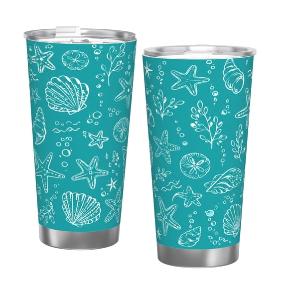 20oz Ocean Seashell Tumbler with Handle and Straw Stainless Steel Insulated Car Cup Travel Coffee Cup Beach Gift with Single Silver Rim