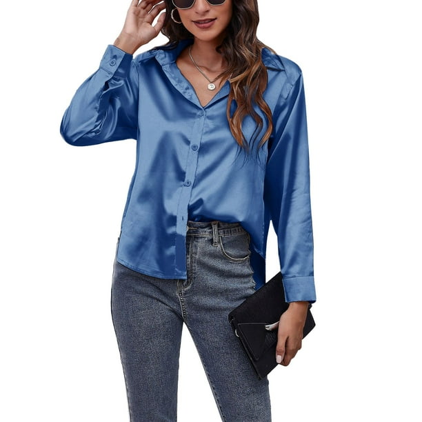 Blusa Camisa Satinada Azul Marino Blusas Zara Camisa Azul Camisa