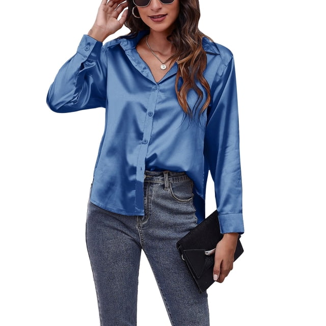 Blusa de manga larga de seda satinada,Camisa de manga larga para mujer Camisa de manga larga para mujer Camisa con botones para mujer Rendimiento probado