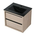 thumbnail image 5 of Tcbosik 24 Inch Floating Bathroom Vanity with Sink Combo, Single Sink Wall Mounted Bathroom Vanity, with 2 Drawers and Black Ceramic Basin Sink Top, Oak, 5 of 9