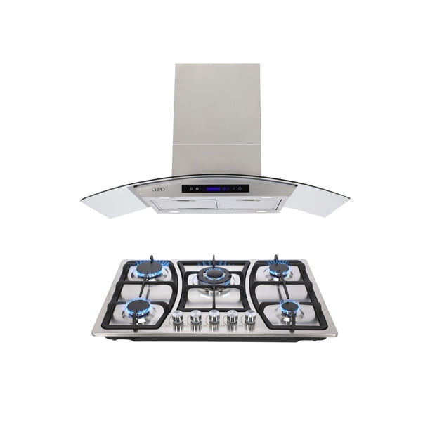 Campana Isla ODIPO COMBO Campana 90CMS CRISTAL CURVO CONTROL DIGITAL Y PARRILLA 76 CM ACERO INOX 5 Q