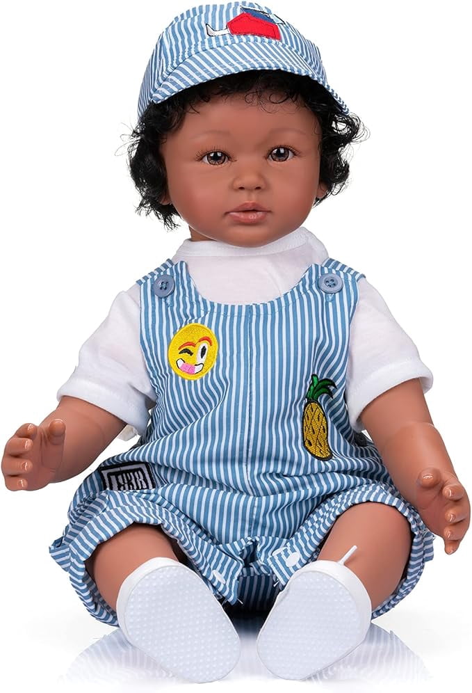 iCradle 24 inch 58cm Lovely Reborn Baby Dolls Girls Boys Toddler Realistic Looking Lifelike Baby Dolls Vinyl Soft Cloth Body Brown Eyes Newborn Babies Xmas Gift for Kids 3+