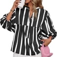 thumbnail image 2 of Wide Striped Sleeve Women Puff Sleeve Loose Blouse V-neck Casual Tops, 2 of 6