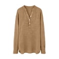 thumbnail image 4 of Craaazy Women Plus Size Tops Loose Fit Solid Color V Neck Button Detail Long Sleeve Cotton Tops for Vacation Gift, 4 of 9
