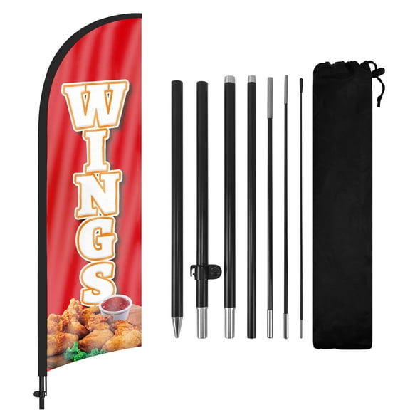 QSUM Wings Feather Flag,7FT Restaurant Advertising Swooper Flag, Chicken Wings Restaurant Business Sign