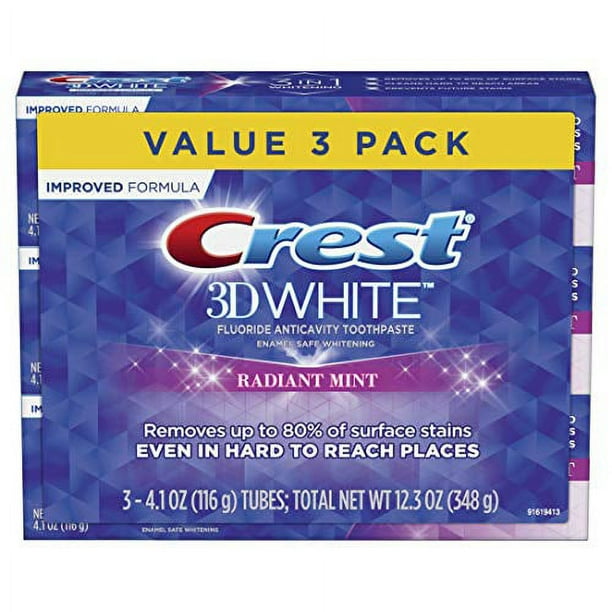 Crest 3D Blanc Dentifrice Radiant Menthe, 4,1 oz (Pack de 3) (Emballage Peut Varier)