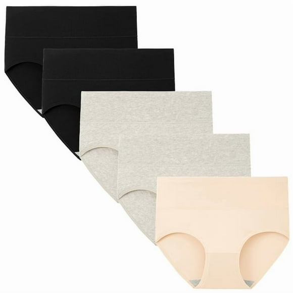 INNERSY Ensemble de 5 Culottes Taille Haute pour Femmes, en Coton Doux, Idéales pour le Post-Partum (Taille g, Couleur Nude/gris/noir)