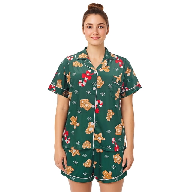 HITIME Pijama Navideña para Mujer de Seda de Leche Talla XL, Conjunto de Short y Playera, Tela Ultra Suave y Transpirable, Comodidad de Lujo para Dormir o Lounge