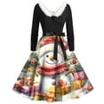 thumbnail image 2 of Christmas Dresses for Women Christmas Print Flare Dress For Women Long Sleeve Dress Hollow Party Casual Dresses with V Neck for Holiday Party,Vermilion,M, 2 of 5