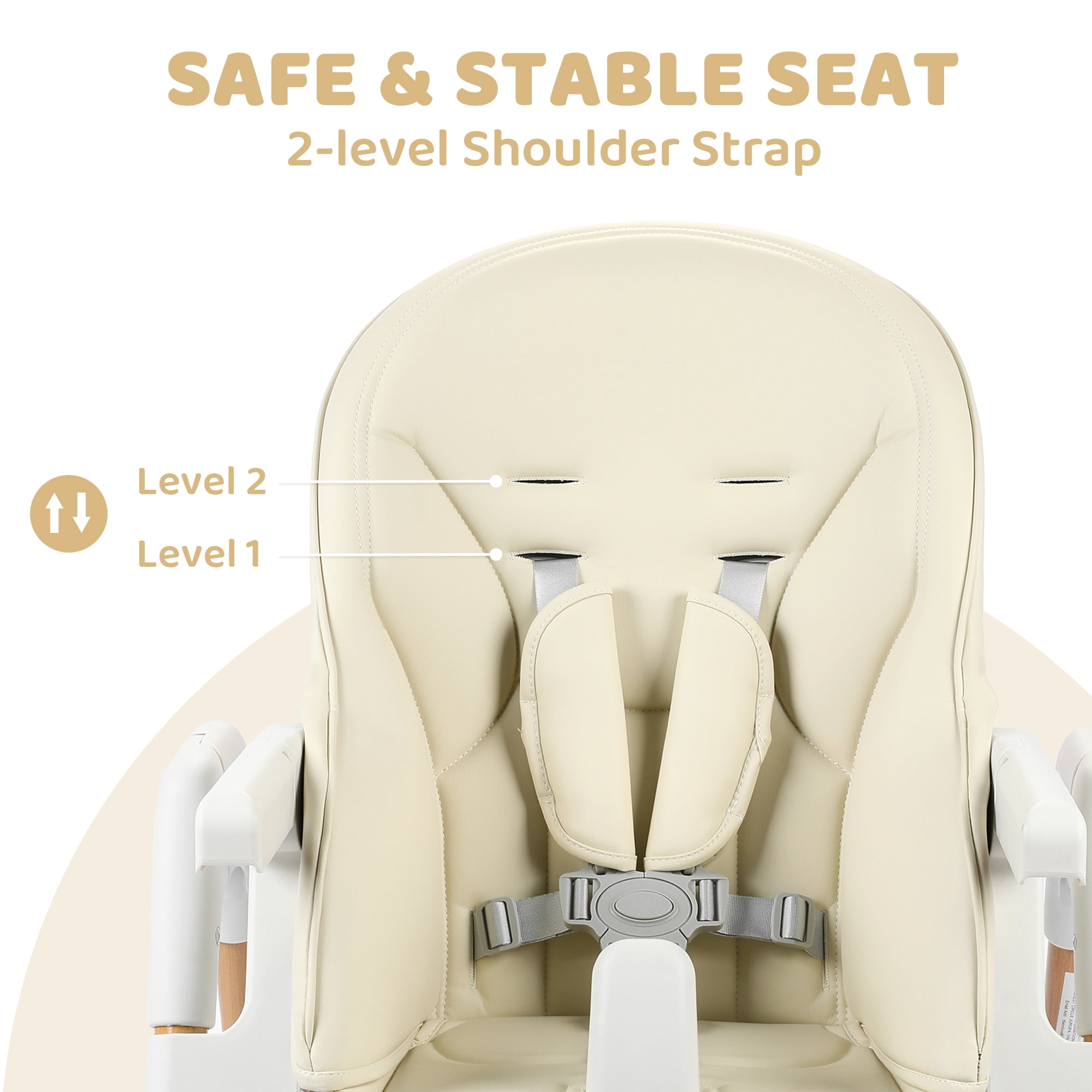 AILEEKISS Foldable High Chair for Baby, Toddler Eating Chair with Detachable Double Trays, Natural Beige