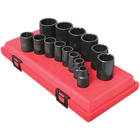 SUNEX 1/2" Dr. SAE 12 Point Impact Socket Set on rail