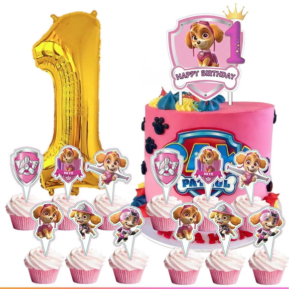 Paw Patrol 1st Party Supplies Decoration Cake Topper Cupcake Big Number Balloon Set Birthday Decor Kit