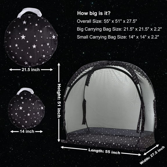 Safety Crib Tent with Mosquito Net for Toddler - Black