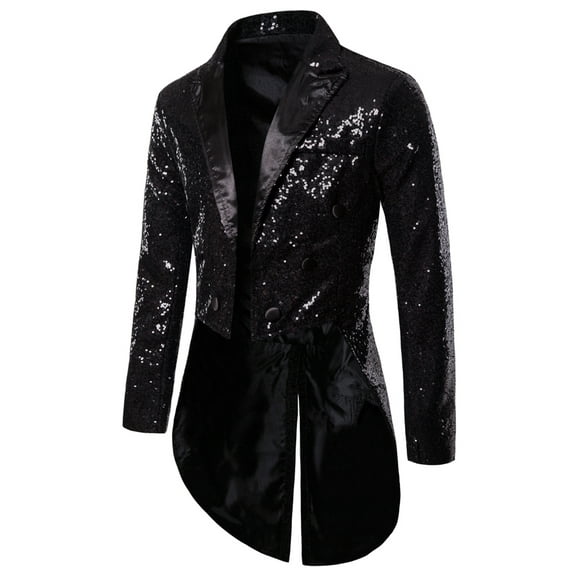 HYwys Mens Sequin Tuxedo Jacket Slim Fit Tailcoat Dress Coat Swallowtail Dinner Party Wedding Blazer Suit