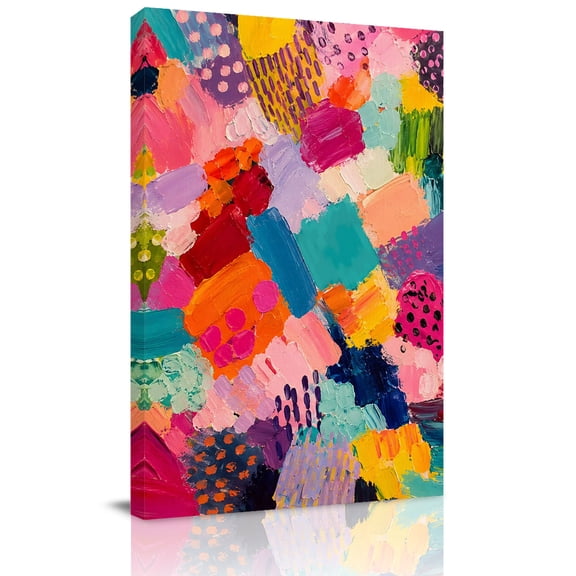 Canvas Wall Art, Colorful Art Framed Canvas Prints for Kitchen Bedroom, Geometric Modern Abstract Oil Painting Small Gallery Wrapped Wall Decor for Home Office, Gifts, 8"x12" Ship Next Day