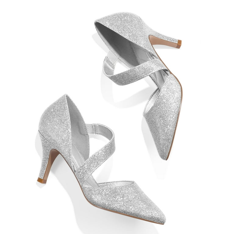 Pennysue Women's Silver Strappy Short Heels With Pointed Toes Size