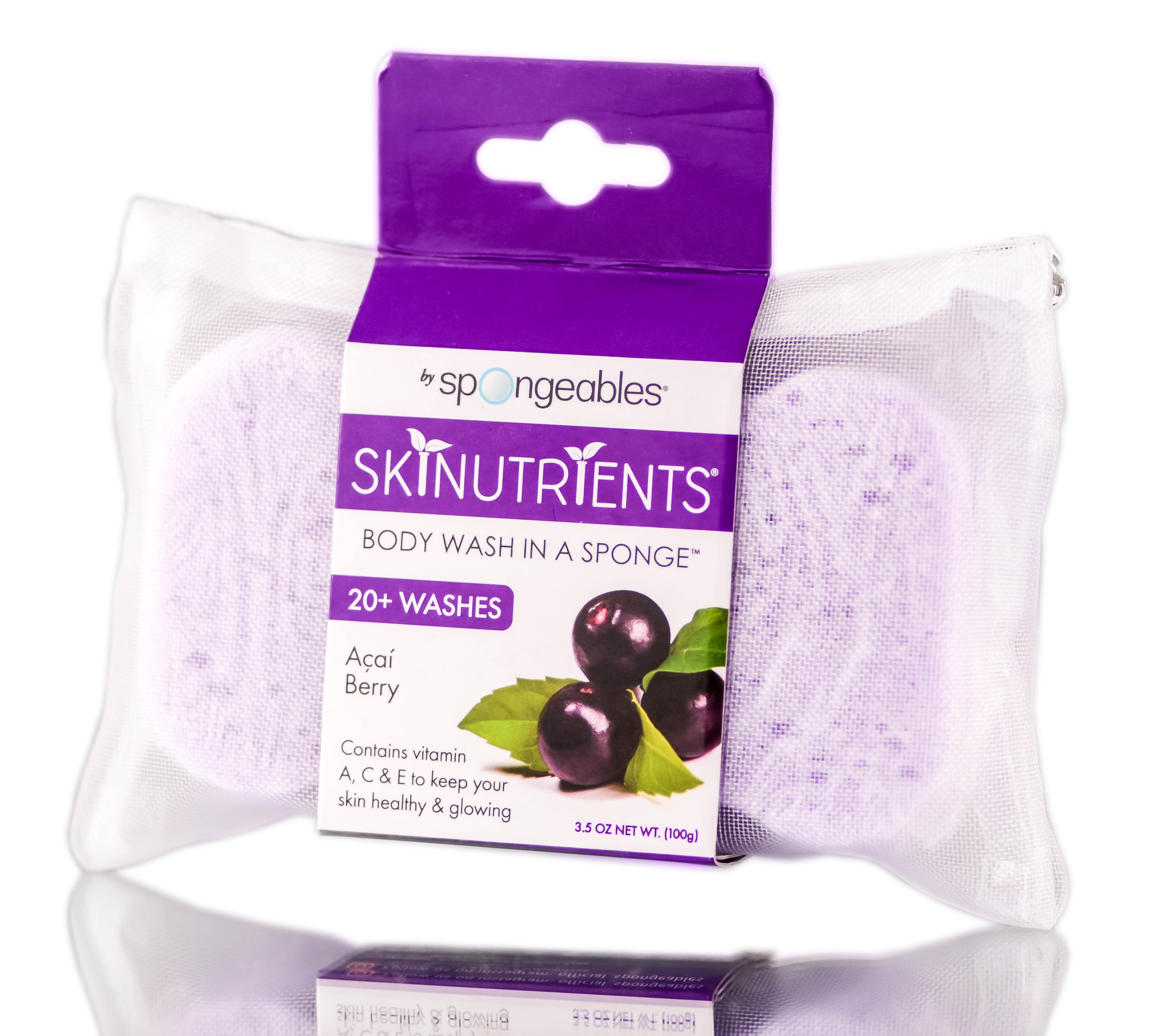 Spongeables Skin Nutrients Body Wash In A Sponge - Acai Berry - Walmart