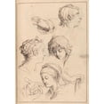 thumbnail image 3 of Hamlet Winstanley 14x18 Black Modern Framed Museum Art Print Titled - Sketches of Heads and Hands (1716), 3 of 5