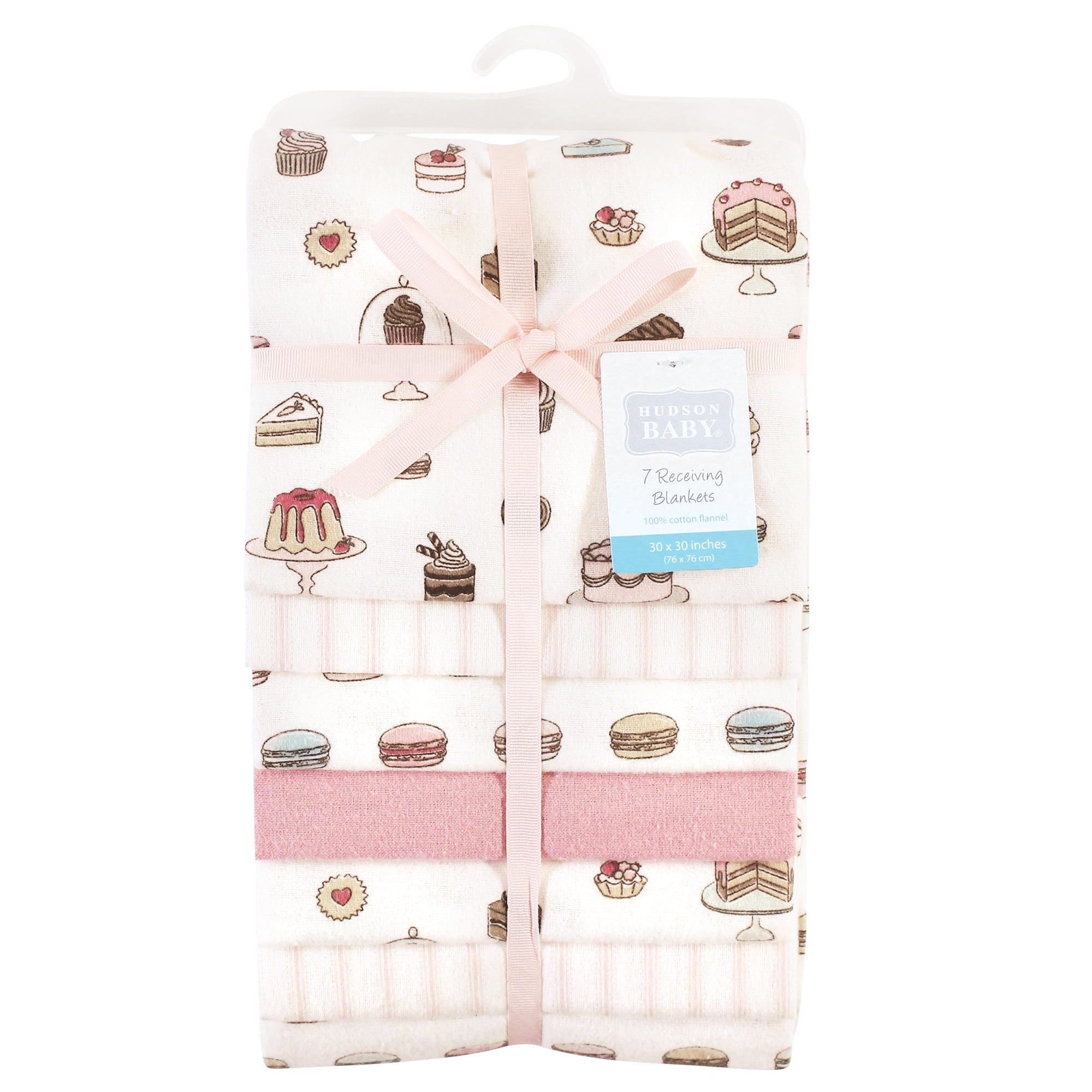 Little Treasure Hudson Baby Girls Cotton Poly Flannel Receiving Blankets 7-Pack, Pink Sweet Bakery, 30x30 inches
