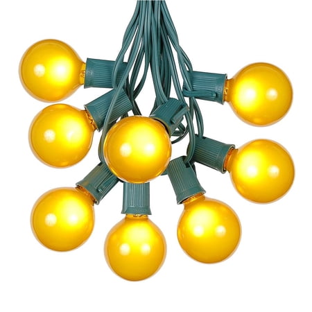 100 Foot G50 Outdoor Patio String Lights with 125 Yellow Globe Bulbs – Indoor Outdoor String Lights – Market Bistro Café Hanging String Lights – C9/E17 Base - Green Wire