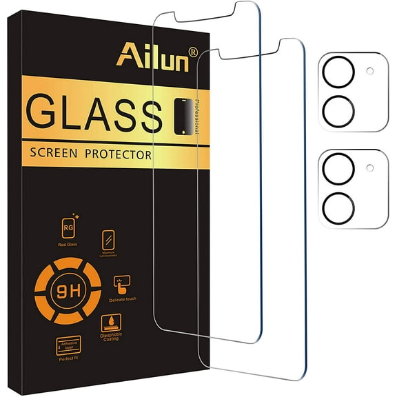 Ailun 2 Pack Screen Protector Compatible for iPhone 12 [6.1 inch]   2 Pack Camera Lens Protector,Tempered Glass Film,[9H Hardness] - HD