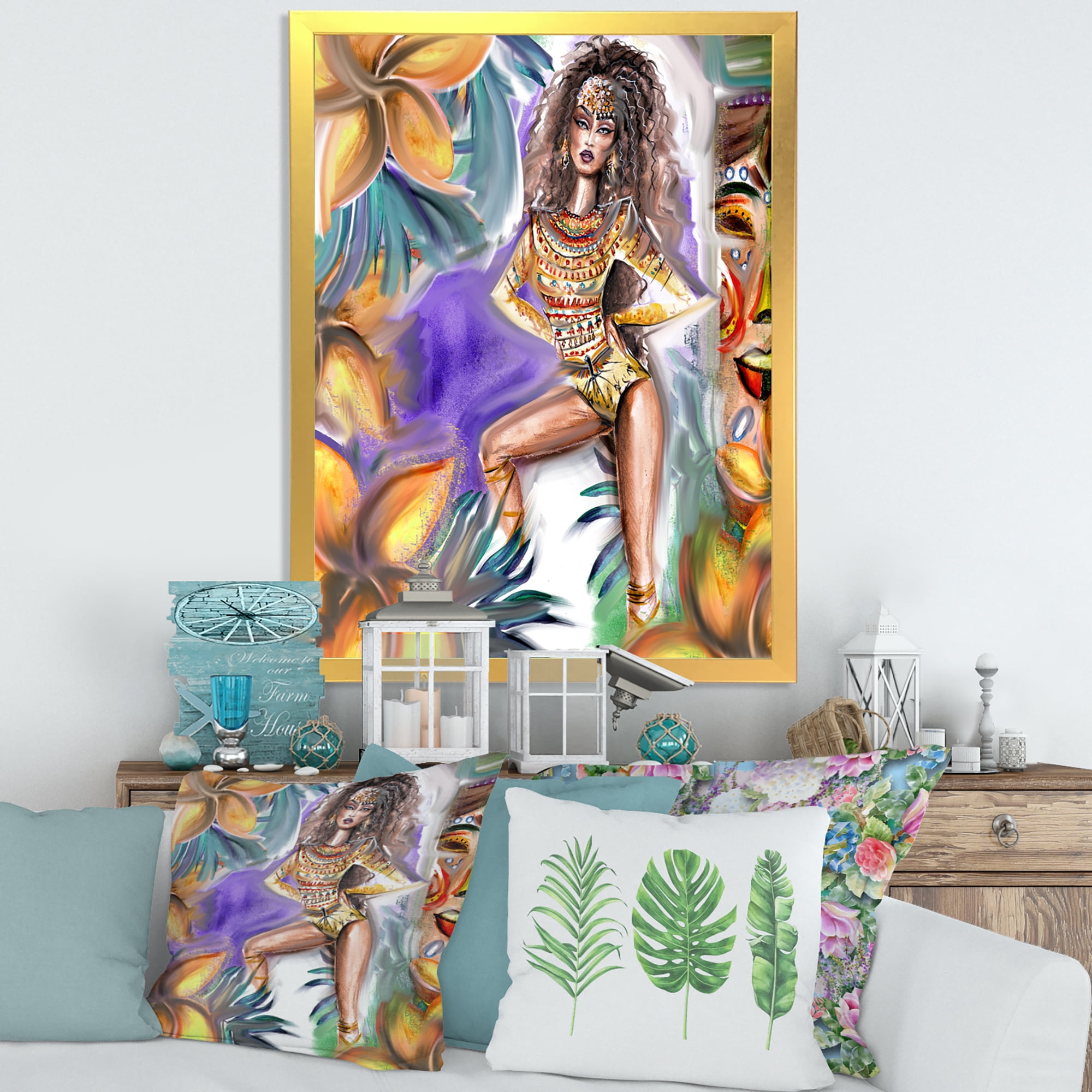 Designart 'Tropical Amazon Warrior Woman ' Traditional Framed Art Print