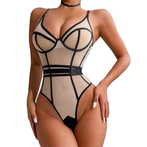 Sngxgn Women's Floral Lace Lingerie Bodysuit Mesh Sleepwear(Black,S)