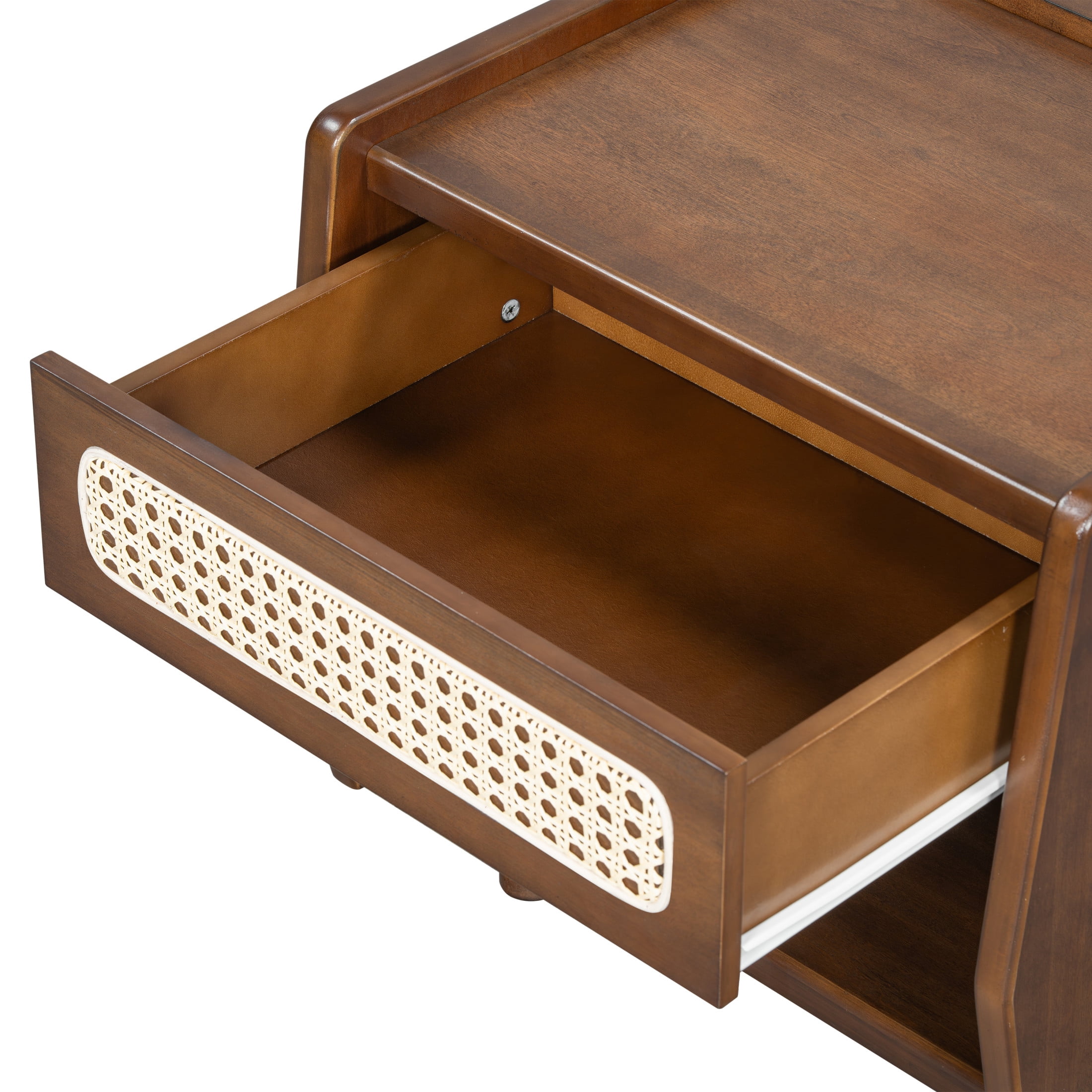 Christopher Knight Home 18.9"W Modern Nightstand, Bedside Table with Rattan Accent Drawer, Walnut