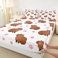 thumbnail image 4 of Erosebridal Brown Capybara Queen Sheet Sets for Kid, Pink Blossoms Flower Bed Set, 4-Piece, 4 of 5