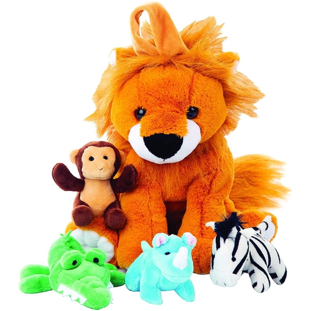 Plush Large Lion Carrier with 4 Mini Plush Animal Sound Toys Plush Animal Toy Baby Gift