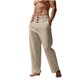 thumbnail image 1 of Pantalones largos para hombre, de lino, color liso, con bolsillos y botones, de poliéster., 1 of 5