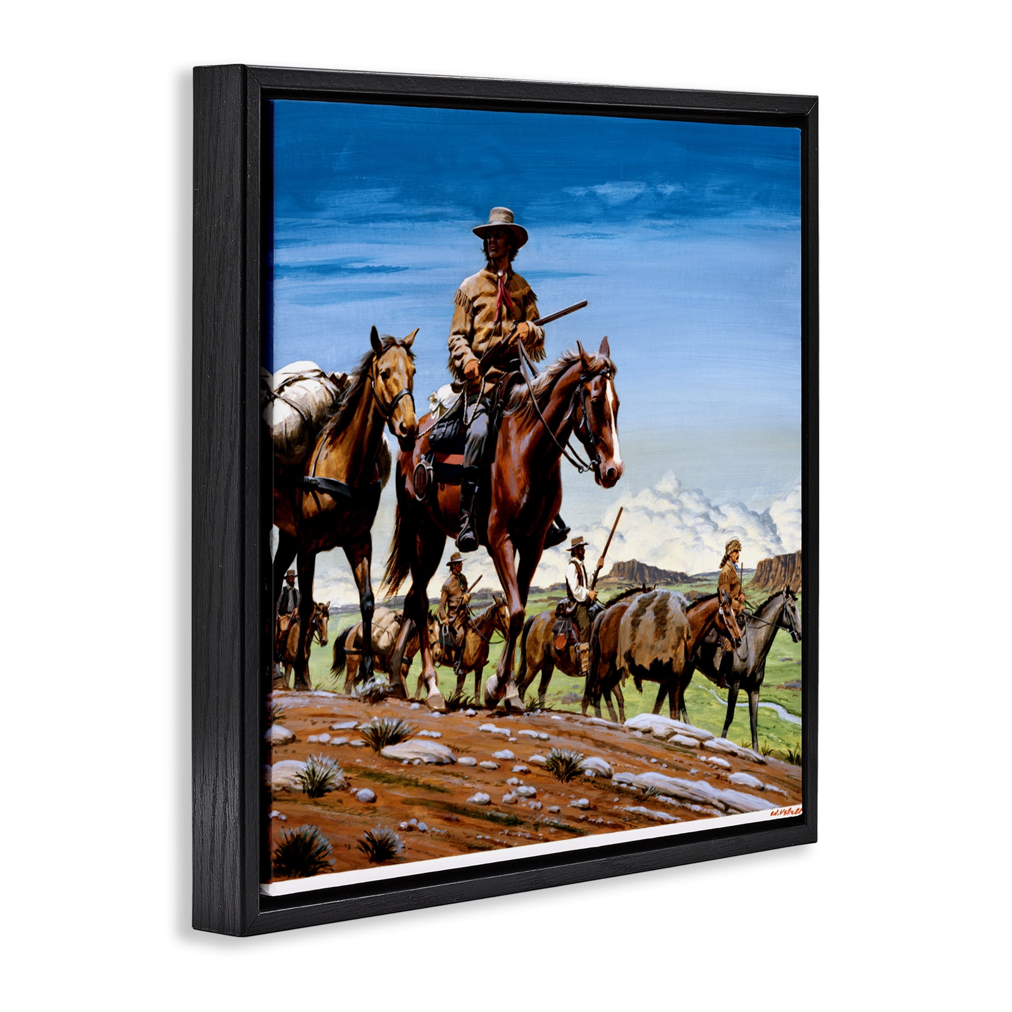 Santa Fe Trail Cowboys Black Framed Floater Canvas Wall Art, design by Wind River Studios