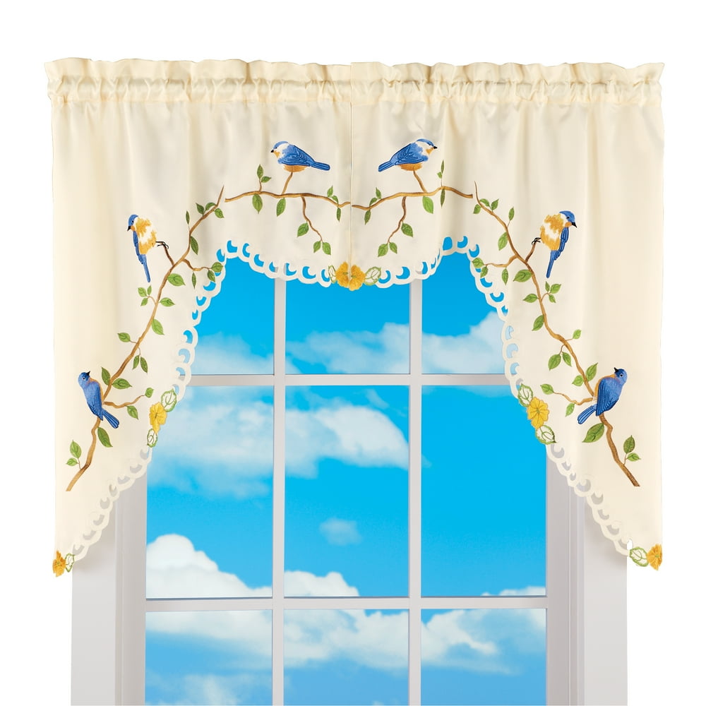 Beautiful Perched Songbirds Window Curtains Embroidered Birds on