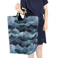 thumbnail image 4 of Yayeee Freestanding Laundry Hamper with Handle Collapsible Large Storage Basket for Clothes, Blue Watercolor Mountain Pattern, 4 of 7
