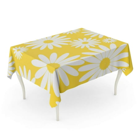 

SIDONKU White Daisies Pattern on Yellow Daisy in Flat Tiny Tablecloth Table Desk Cover Home Party Decor 52x70 inch