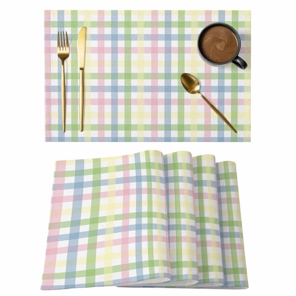 Easter Spring Placemats Set of 4, Colorful Buffalo Plaid Non-Slip Place Mats Washable Table Mats for Kitchen Dining Table Decorations Indoor/Outdoor