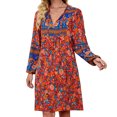 thumbnail image 1 of Vestido con cuello en V Rayón Suave Manga larga de linterna Estampado floral Vestido suelto casual para mujer Rojo M, 1 of 5