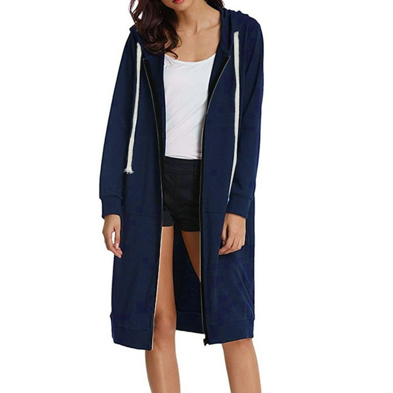 Vancavoo Hoodie Womens Long Hoodies Ladies Sweatshirts Casual Long Sleeves  Zip Up Hoodie Plain Sweatshirt Plus Size Tops Shirt Pullover Warm Cardigans  Autumn Jumper Jacket with Pockets(Navy blue,S) : : Fashion