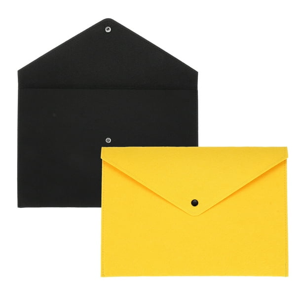 2 Piezas de Carpetas de Fieltro, Carpeta de Sobre A4 Bolsa de Almacenamiento de Documentos con Cierre de Botón (Negro/Amarillo)