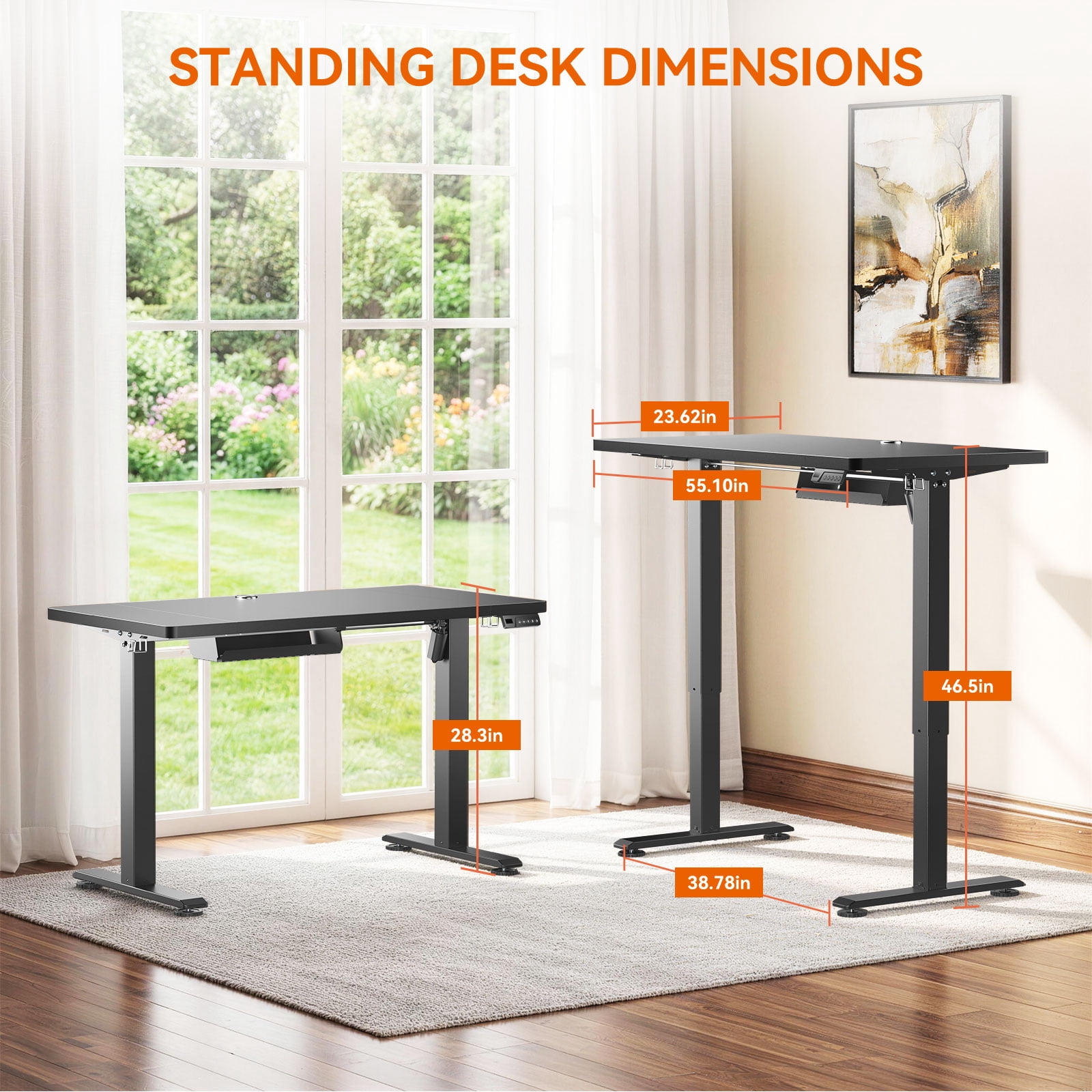 Height Adjustable Electric Standing Desk, 55×24 Inch Sit Stand Desk with 3 Memory Presets, Electric Height Adjustable Home Office Computer Desk, Cable Management Box, 2 Hooks and 5 Cable Ties, Black