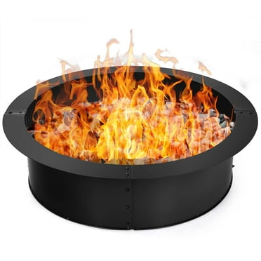 36" Outdoor Fire Pit Ring, Metal Campfire Wood Fire Pit Fire Ring, Outdoor Fire Pit for Camping, Beach Party(Black)