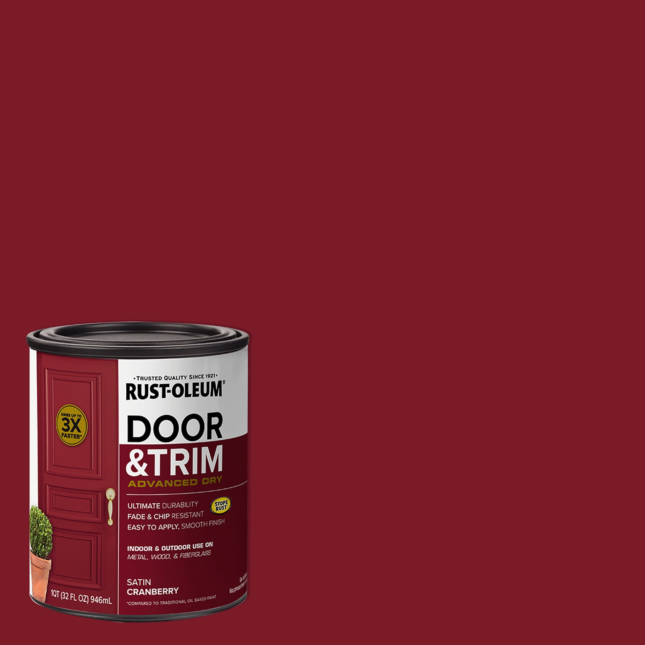 Cranberry, Rust-Oleum Satin Door and Trim Paint-369385, Quart