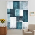 thumbnail image 3 of Teal Geometric Sheer Curtains 54 Inches Long, Vintage Oil Painting Contemporary Light Filering Curtains, Breathable Simi Curtain Privacy Drapes for Kitchen Bathroom Lightweight Small Window Treatment, 3 of 9