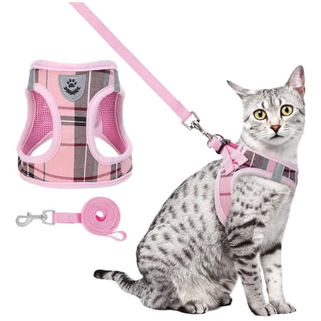 PUPTECK Soft Mesh Cat Harness and Leash Set, Escape Proof Vest Harnesses for Outdoor Walking with Classic Plaid Pattern Adjustable Breathable