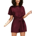 thumbnail image 4 of Women's Casual Boat Neck Rompers Loose Short Sleeve Jumpsuit High Waist Belted One Piece Playsuit Size XS-2XL, 4 of 9