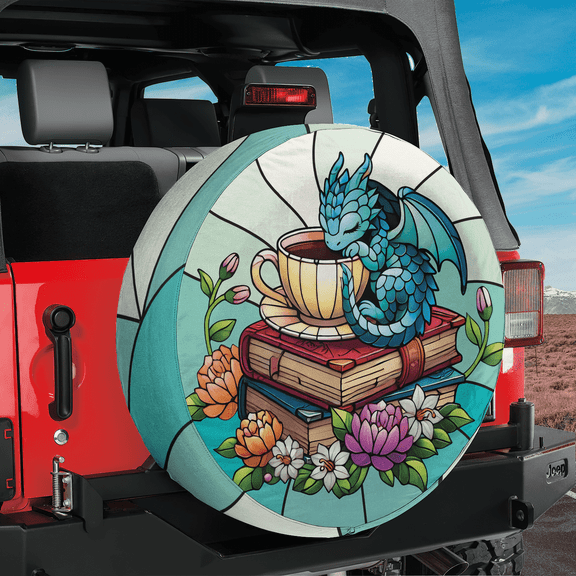 Lotusprinthandmade Dragon with Book Floral Spare Tire Cover Without Backup Camera Hole