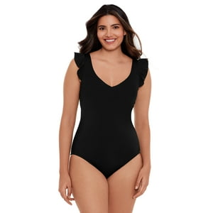 Time and Tru Women’s and Plus Ruffle Strap One Piece Swimsuit