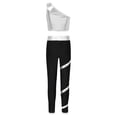 thumbnail image 2 of Hansber Kids Girls Gymnastics Outfit One Shoulder Tank Sleeveless Crop Tops with Stripes Pants Ice Silver 6, 2 of 5