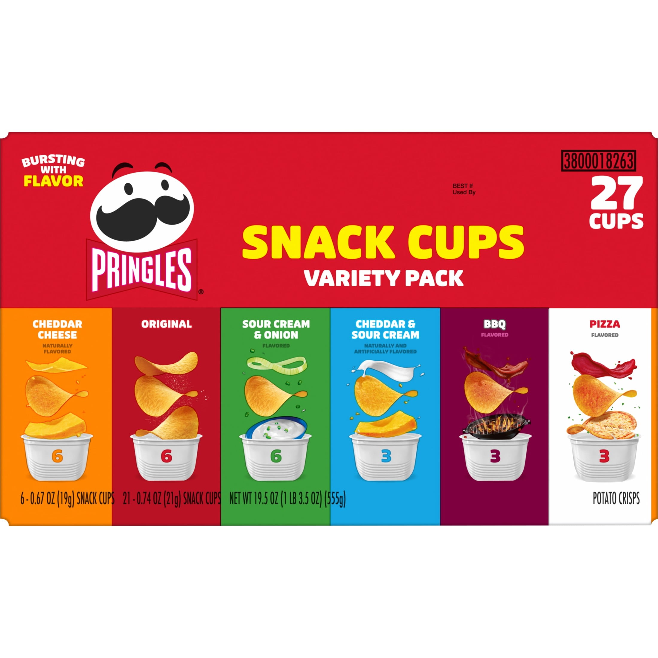 Pringles Snack Cups 6 Flavor Variety Pack Potato Crisps Chips, Lunch Snacks, 27 Count